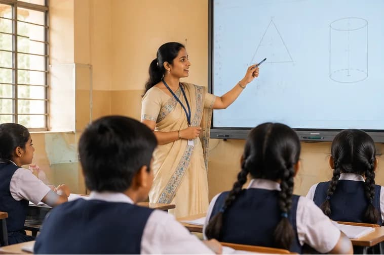 Illustrative teacher guiding a classroom lesson